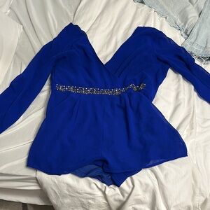 Charlotte Russe Blue Asymmetrical Embellished Bodysuit
